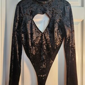 Black Velvet Cut Out Long Sleeve Bodysuit